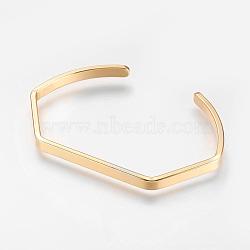 Brass Cuff Bangles, Wave, Real 18K Gold Plated, 1-5/8 inchx2-3/8 inch(42x62mm), 4mm(BJEW-K153-01B)