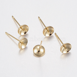 304 Stainless Steel Stud Earring Findings, Real 18K Gold Plated, 14x5mm, Pin: 0.8mm(STAS-H436-25-5mm)