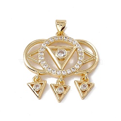 Brass Micro Pave Clear Cubic Zirconia Pendants, Cadmium Free & Nickel Free & Lead Free, Rack Plating, Triangle with Flat Round, Real 18K Gold Plated, 26.5x25.5x3.5mm, Hole: 3.5x5mm(KK-G439-13G)
