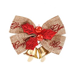 Christmas Linen Big Bowknot with Iron Bell Decorations, for Christmas Party Prop Ornaments, BurlyWood, 48x55x15mm(AJEW-S088-02B)