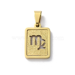 304 Stainless Steel Twelve Constellations Pendants, Real 18K Gold Plated, Rectangle Charm, Virgo, 17.5x12x2mm, Hole: 7.5x3.5mm(STAS-S152-02G-F)