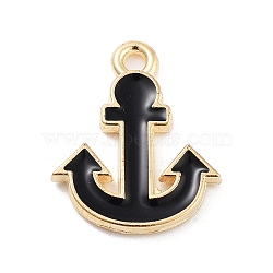 Light Gold Plated Alloy Enamel Charms, Cadmium Free & Lead Free, Anchor Charm, Black, 15.5x12.5x2mm, Hole: 1.5mm(ENAM-M219-07KCG-02)