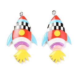Resin Pendants, with Platinum Iron Peg Bail, Rockets, Mixed Color, 42x23x5mm, Hole: 2mm(RESI-O009-09)