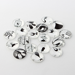 Retro Black and White Picture Glass Cabochons, Half Round/Dome, 10x4mm(GGLA-A002-10mm-NN)