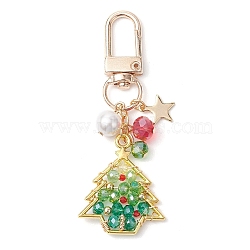 Christmas Tree Glass Pendant Decoration, Alloy Swivel Clasps Charms for Bag Ornaments, Light Gold, 74mm(HJEW-TA00274)