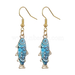 Light Gold Alloy Enamel Dangle Earrings, Fish, Light Sky Blue, 48x10mm(EJEW-JE05607-02)