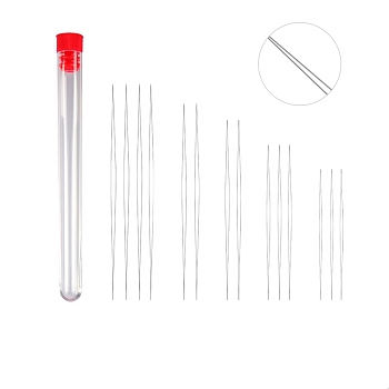 Stainless Steel Collapsible Big Eye Beading Needles, Seed Bead Needle, with Storage Tube, Red, 58~153x13mm, 15pcs/set
