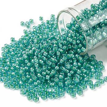 TOHO Round Seed Beads, Japanese Seed Beads, (954) Inside Color Aqua/Light Jonquil Lined, 8/0, 3mm, Hole: 1mm, about 222pcs/10g