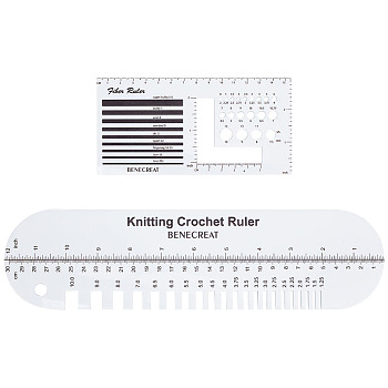 BENECREAT 1Pc Rectangle Acrylic Knitting Needle Gauge & Yarn Wrap Guide Board, 1Pc Oval Acrylic Knitting Crochet Ruler, Thickness Measuring Tool, White, 306x79.5x3.5mm & 77x155x3.5mm