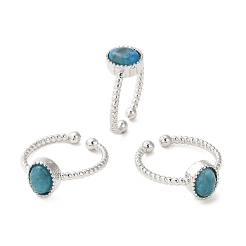 Natural Apatite Open Cuff Ring, with Brass Findings, Oval, Inner Diameter: 18~18.7mm