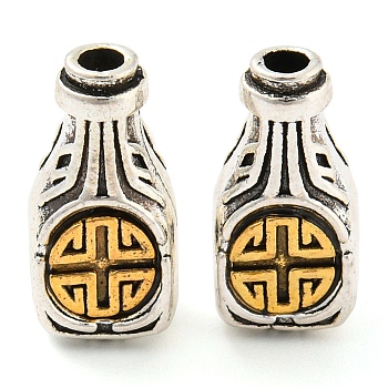 Rack Plating Tibetan Style Alloy 3 Hole Guru Beads, T-Drilled Beads, Gourd, Cadmium Free & Lead Free, Antique Silver & Antique Golden, 18x8.5x7mm, Hole: 2mm