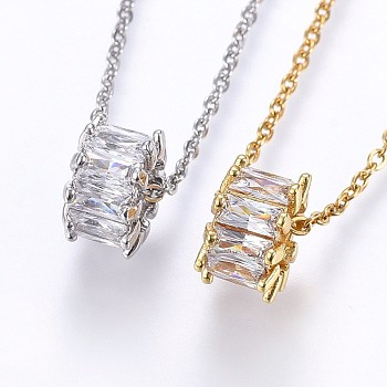 304 Stainless Steel Pendant Necklaces, with Cubic Zirconia, Mixed Color, 17.71 inch(45cm), Pendant: 11x6.5mm
