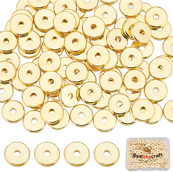100Pcs Brass Beads, Long-Lasting Plated, Flat Round/Disc, Heishi Beads, Real 18K Gold Plated, 7.5x1.5mm, Hole: 1.8mm