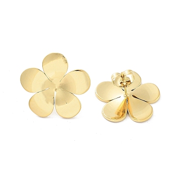 304 Stainless Steel Stud Earrings, Flower, Real 14K Gold Plated, 19.5x20mm