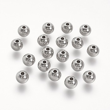 304 Stainless Steel Beads, Round, Stainless Steel Color, 8x6.5mm, Hole: 2mm