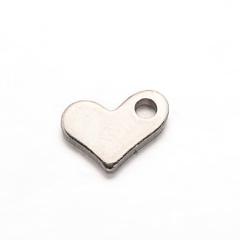 304 Stainless Steel Heart Charms, Chain Extender Teardrop, Stainless Steel Color, 8.5x6.5x1mm, Hole: 1.5mm