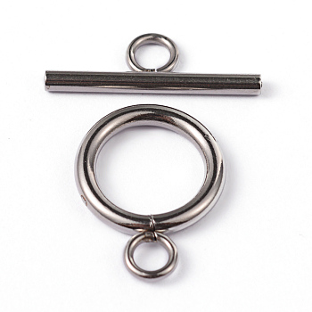 304 Stainless Steel Ring Toggle Clasps, Round Rings, Stainless Steel Color, Ring: 19x14x2mm, Bar: 20x7x2mm, Hole: 3mm