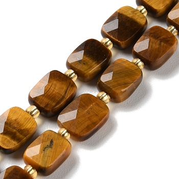 Natural Tiger Eye Beads Strands, Faceted, Rectangle, 10x8x4.5mm, Hole: 1mm, about 31pcs/strand, 15.35''(39cm)