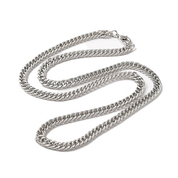 Iron Cuban Link Chain Necklaces for Women Men, Platinum, 23.62 inch(60cm), Link: 9x6x1.2mm