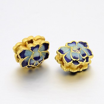 Rack Plating Brass Enamel Flower Beads, Cadmium Free & Lead Free, Golden, 11x14x9mm, Hole: 3mm