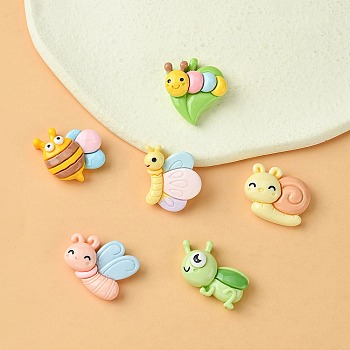 18Pcs 6 Styles Opaque Resin Cute Insect Cabochons, Butterfly & Bug & Bees, Mixed Shapes, Mixed Color, 15.5~20.5x17~23x6~9mm, 3pcs/style