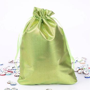 Rectangle Cloth Bags, with Drawstring, Green Yellow, 17.5x13cm