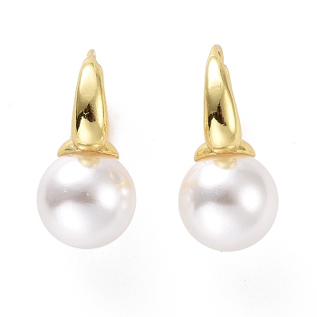 Plastic Pearl Hoop Earrings, Brass Jewelry for Women, Cadmium Free & Lead Free, Light Gold, 24x15.5x12mm, Pin: 0.9mm