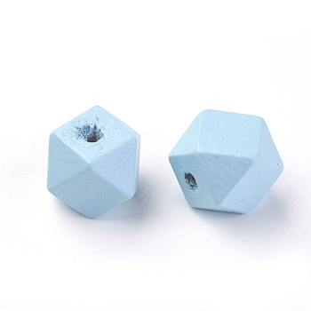 Dyed Natural Wooden Beads, Polygon, Sky Blue, 20x18~20x18~20mm, Hole: 3.5mm