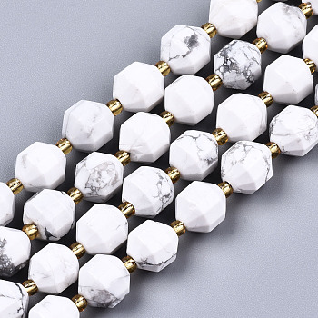 Natural Howlite Beads Strands, Faceted, with Seed Beads, Round, 10x9.5mm, Hole: 1.2mm, about 32~33pcs/strand, 14.96 inch~15.16 inch(38cm~38.5cm)