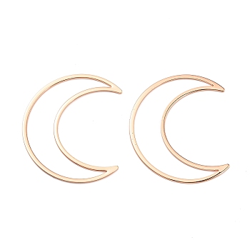 Eco-Friendly Brass Linking Rings, Cadmium Free & Nickel Free & Lead Free, Moon, Real Rose Gold Plated, 49x40x1mm