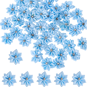 Polyester Rhinestones Flower for Ornament Appliques DIY Wedding, Cornflower Blue, 28~30x10mm