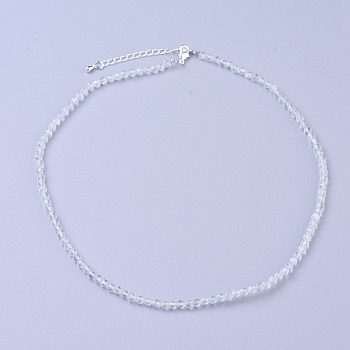 Natural White Topaz Beaded Necklaces, with Brass Lobster Claw Clasps, Faceted Round Beads, 16.5 inch~16.7 inch(42~42.5cm)x2mm
