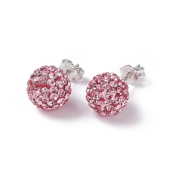 Gifts for Her Valentines Day 925 Sterling Silver Austrian Crystal Rhinestone Ball Stud Earrings for Girl, Round, 223_Light Rose, 17x8mm