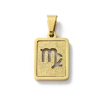 304 Stainless Steel Twelve Constellations Pendants, Real 18K Gold Plated, Rectangle Charm, Virgo, 17.5x12x2mm, Hole: 7.5x3.5mm