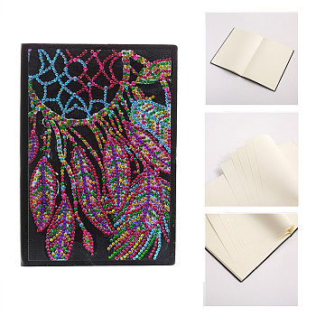 DIY Christmas Theme Diamond Painting Notebook Kits, including PU Leather Book, Resin Rhinestones, Pen, Tray Plate and Glue Clay, Feather, 210x150mm