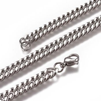 Men's Cuban Link Chain Necklaces, Fashionable 201 Stainless Steel Necklaces, with Lobster Claw Clasps, Stainless Steel Color, 23.82 inch(60.5cm), 6x3mm