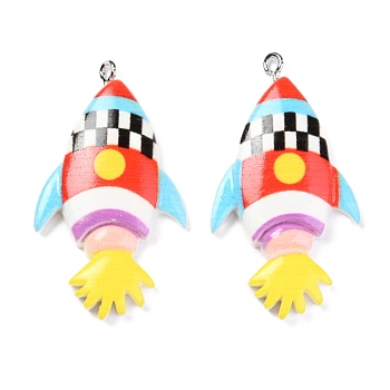 Resin Pendants, with Platinum Iron Peg Bail, Rockets, Mixed Color, 42x23x5mm, Hole: 2mm
