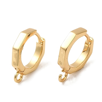 Brass Hoop Earrings Finding, with Horizontal Loop, Octagon, Golden, 15x11.5x3mm, Hole: 1.8mm