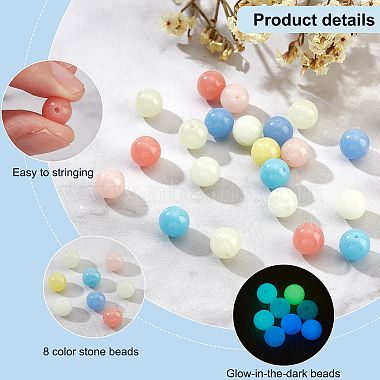 128Pcs 8 Colors Synthetic Luminous Stone Round Beads(G-NB0003-98)-4