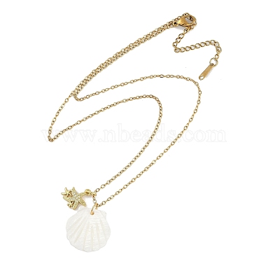 Summer Beach Brass Cubic Zirconia Sea Animal Pendant Necklaces for Women(NJEW-B118-03G-05)-2