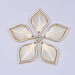 Cotton Thread Woven Pendants, with Alloy Findings, Leaf, Golden, Cornsilk, 43x26.5x2mm, Hole: 1.8mm(FIND-S306-03H)