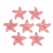 Transparent Cellulose Acetate(Resin) Cabochons, with Glitter Powder, Starfish Shape, Pink, 27.5x28.5x2.5mm(KY-S163-187)