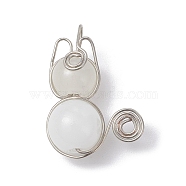 Imitation Jade Glass Bead Pendants, with Platinum Copper Wire Wrapped, Unicorn Charms, White, 20x15~16x8~8.5mm, Hole: 2.5mm(PALLOY-JF02479-02)