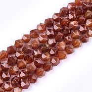 Natural Agate Beads Strands, Dyed, Faceted, Star Cut Round Beads, FireBrick, 9~10x9~10x9~10mm, Hole: 1mm, about 37pcs/strand, 14.5 inch(G-T121-08F)