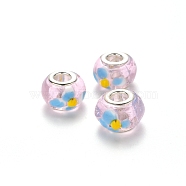Handmade Lampwork European Beads, Large Hole Rondelle Beads, with Platinum Tone Brass Double Cores, Light Sky Blue, 17x14~15x9~10mm, Hole: 5mm(LPDL-N001-015)