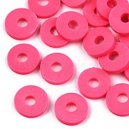 Handmade Polymer Clay Beads, for DIY Jewelry Crafts Supplies, Disc/Flat Round, Heishi Beads, Deep Pink, 6x1mm, Hole: 2mm, about 1175pcs/50g(X-CLAY-Q251-6.0mm-79)