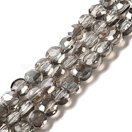 Glass Beads Strands, Faceted, Flat Round, Gray, 6x4mm, Hole: 1mm, about 72pcs/strand, 15.7 inch(X-GLAA-D019-90)