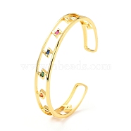 Lighting Bolt Hollow Carved Cubic Zirconia Cuff Bangle, Real 18K Gold Plated Brass Flat Open Bangle for Women, Cadmium Free & Lead Free, Colorful, Inner Diameter: 2-1/4 inch(5.84cm)(BJEW-D448-19G-RS)