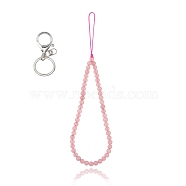 Natural  Rose Quart and Iron Alloy Lobster Claw Clasp Keychain, with Braided Nylon Thread, 27~27.5cm(HJEW-SW00007-18)