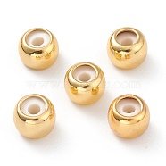 Brass Beads, with Rubber Inside, Slider Beads, Stopper Beads, Long-Lasting Plated, Round, Real 18K Gold Plated, 7x5mm, Hole: 2mm(X-KK-A148-02G-A)
